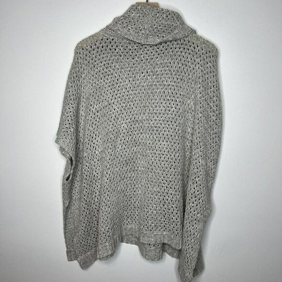 Crown & Ivy Women’s Cowl Neck Open Knit Poncho One Size Light Gray - Picture 5 of 5